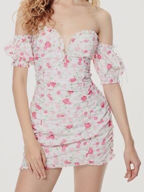 For Love And Lemons Jackson Shirred Mini Dress floral Size Large